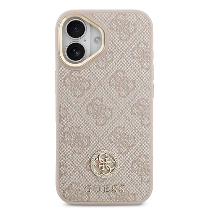 iPhone 17 Kılıf Guess Orjinal Lisanslı M-safe Şarj Özellikli Gold Metal Kamera Çerçeveli Taşlı 4G Logolu Kapak