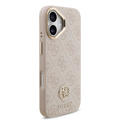 iPhone 17 Kılıf Guess Orjinal Lisanslı M-safe Şarj Özellikli Gold Metal Kamera Çerçeveli Taşlı 4G Logolu Kapak