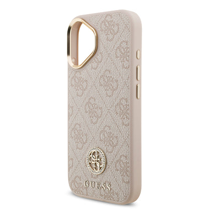 iPhone 17 Kılıf Guess Orjinal Lisanslı M-safe Şarj Özellikli Gold Metal Kamera Çerçeveli Taşlı 4G Logolu Kapak