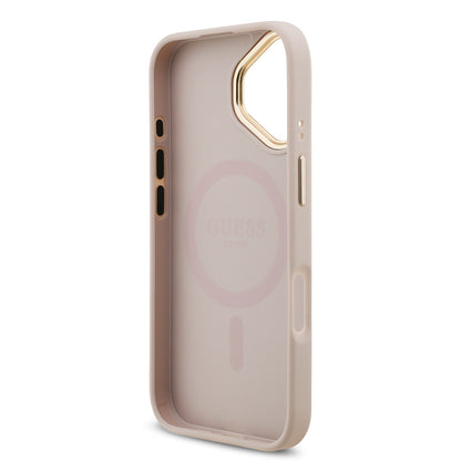 iPhone 17 Kılıf Guess Orjinal Lisanslı M-safe Şarj Özellikli Gold Metal Kamera Çerçeveli Taşlı 4G Logolu Kapak