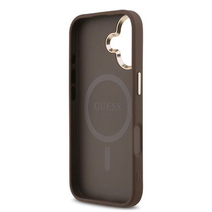 iPhone 17 Kılıf Guess Orjinal Lisanslı M-safe Şarj Özellikli Gold Metal Kamera Çerçeveli Taşlı Üçgen Logo 4G Desenli Kapak