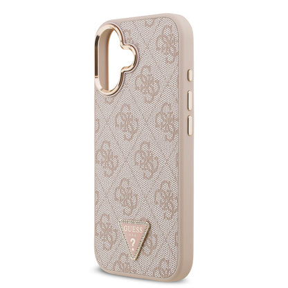 iPhone 17 Kılıf Guess Orjinal Lisanslı M-safe Şarj Özellikli Gold Metal Kamera Çerçeveli Taşlı Üçgen Logo 4G Desenli Kapak