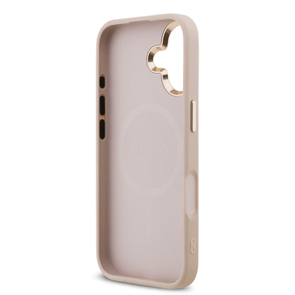 iPhone 17 Kılıf Guess Orjinal Lisanslı M-safe Şarj Özellikli Gold Metal Kamera Çerçeveli Taşlı Üçgen Logo 4G Desenli Kapak