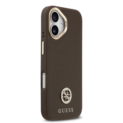 iPhone 17 Kılıf Guess Orjinal Lisanslı M-safe Şarj Özellikli Grained Yazı ve Taşlı 4G Logolu Kapak