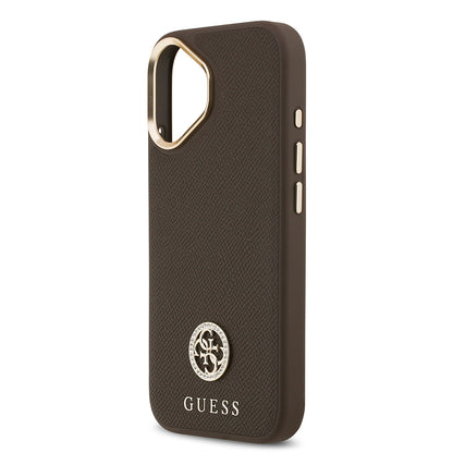 iPhone 17 Kılıf Guess Orjinal Lisanslı M-safe Şarj Özellikli Grained Yazı ve Taşlı 4G Logolu Kapak