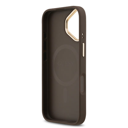 iPhone 17 Kılıf Guess Orjinal Lisanslı M-safe Şarj Özellikli Grained Yazı ve Taşlı 4G Logolu Kapak