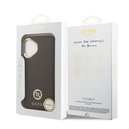 iPhone 17 Kılıf Guess Orjinal Lisanslı M-safe Şarj Özellikli Grained Yazı ve Taşlı 4G Logolu Kapak