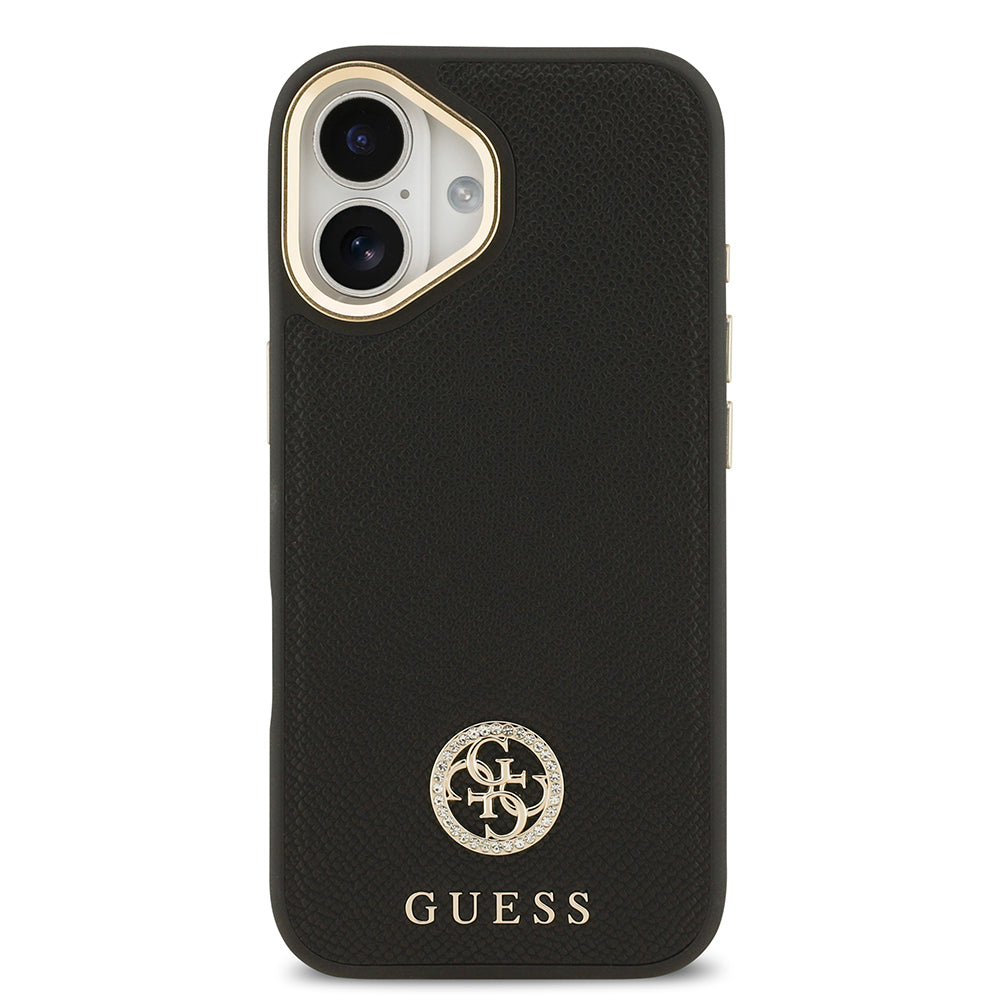 iPhone 17 Kılıf Guess Orjinal Lisanslı M-safe Şarj Özellikli Grained Yazı ve Taşlı 4G Logolu Kapak