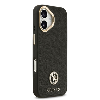 iPhone 17 Kılıf Guess Orjinal Lisanslı M-safe Şarj Özellikli Grained Yazı ve Taşlı 4G Logolu Kapak
