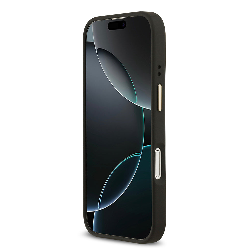 iPhone 17 Kılıf Guess Orjinal Lisanslı M-safe Şarj Özellikli Grained Yazı ve Taşlı 4G Logolu Kapak