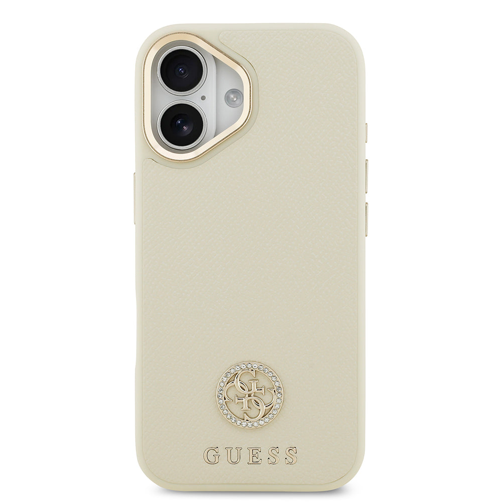iPhone 17 Kılıf Guess Orjinal Lisanslı M-safe Şarj Özellikli Grained Yazı ve Taşlı 4G Logolu Kapak