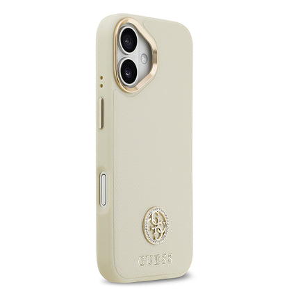 iPhone 17 Kılıf Guess Orjinal Lisanslı M-safe Şarj Özellikli Grained Yazı ve Taşlı 4G Logolu Kapak