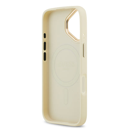 iPhone 17 Kılıf Guess Orjinal Lisanslı M-safe Şarj Özellikli Grained Yazı ve Taşlı 4G Logolu Kapak