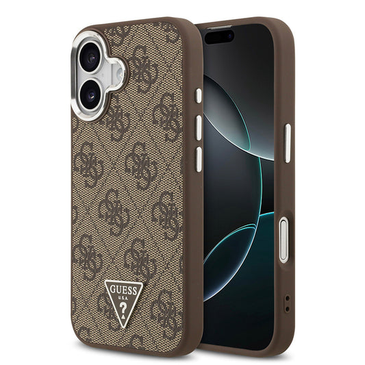 iPhone 17 Kılıf Guess Orjinal Lisanslı M-safe Şarj Özellikli Gümüş Metal Kamera Çerçeveli Üçgen Logo 4G Desenli Kapak