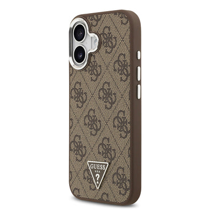 iPhone 17 Kılıf Guess Orjinal Lisanslı M-safe Şarj Özellikli Gümüş Metal Kamera Çerçeveli Üçgen Logo 4G Desenli Kapak