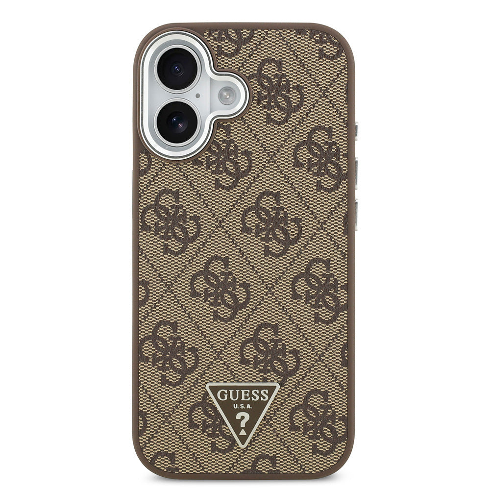 iPhone 17 Kılıf Guess Orjinal Lisanslı M-safe Şarj Özellikli Gümüş Metal Kamera Çerçeveli Üçgen Logo 4G Desenli Kapak