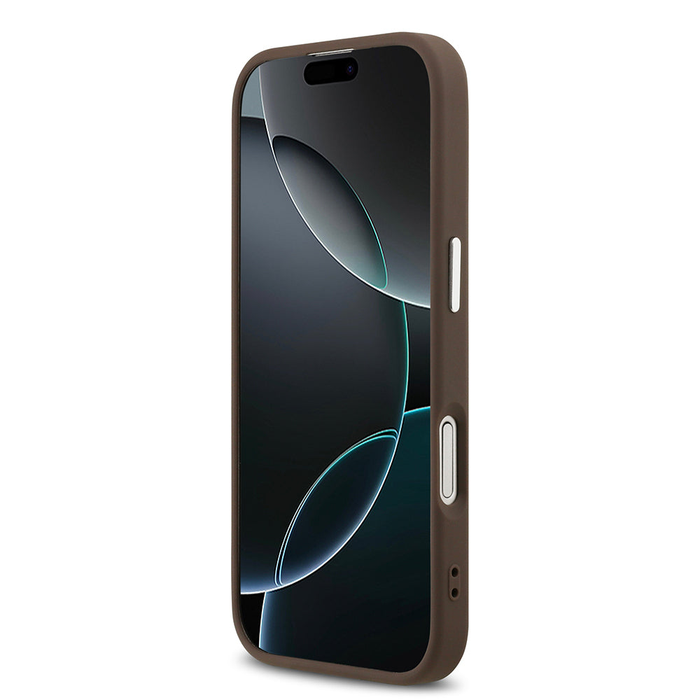 iPhone 17 Kılıf Guess Orjinal Lisanslı M-safe Şarj Özellikli Gümüş Metal Kamera Çerçeveli Üçgen Logo 4G Desenli Kapak