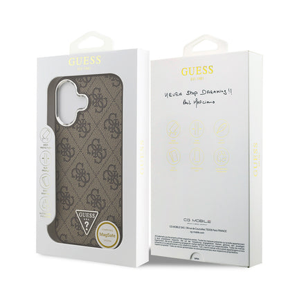 iPhone 17 Kılıf Guess Orjinal Lisanslı M-safe Şarj Özellikli Gümüş Metal Kamera Çerçeveli Üçgen Logo 4G Desenli Kapak