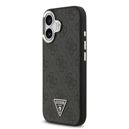 iPhone 17 Kılıf Guess Orjinal Lisanslı M-safe Şarj Özellikli Gümüş Metal Kamera Çerçeveli Üçgen Logo 4G Desenli Kapak