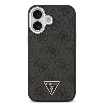 iPhone 17 Kılıf Guess Orjinal Lisanslı M-safe Şarj Özellikli Gümüş Metal Kamera Çerçeveli Üçgen Logo 4G Desenli Kapak