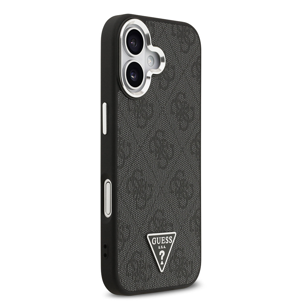 iPhone 17 Kılıf Guess Orjinal Lisanslı M-safe Şarj Özellikli Gümüş Metal Kamera Çerçeveli Üçgen Logo 4G Desenli Kapak