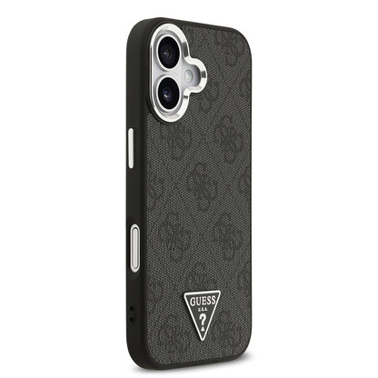 iPhone 17 Kılıf Guess Orjinal Lisanslı M-safe Şarj Özellikli Gümüş Metal Kamera Çerçeveli Üçgen Logo 4G Desenli Kapak