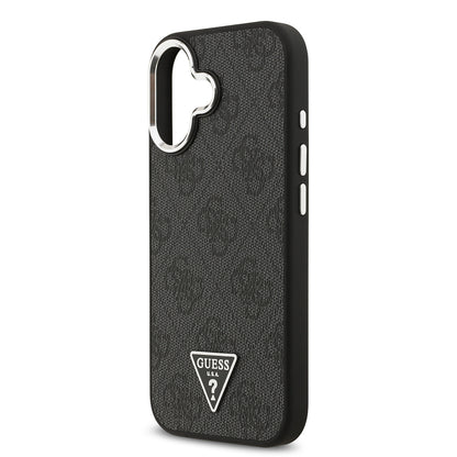 iPhone 17 Kılıf Guess Orjinal Lisanslı M-safe Şarj Özellikli Gümüş Metal Kamera Çerçeveli Üçgen Logo 4G Desenli Kapak
