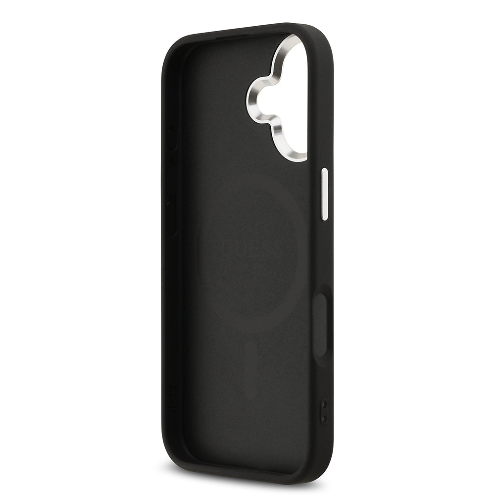 iPhone 17 Kılıf Guess Orjinal Lisanslı M-safe Şarj Özellikli Gümüş Metal Kamera Çerçeveli Üçgen Logo 4G Desenli Kapak