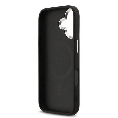 iPhone 17 Kılıf Guess Orjinal Lisanslı M-safe Şarj Özellikli Gümüş Metal Kamera Çerçeveli Üçgen Logo 4G Desenli Kapak