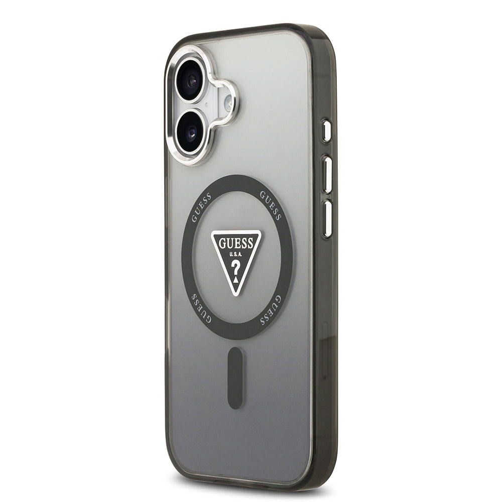 iPhone 17 Kılıf Guess Orjinal Lisanslı M-safe Şarj Özellikli IML Baskılı Üçgen Logolu Metal Kamera Çerçeveli Kapak