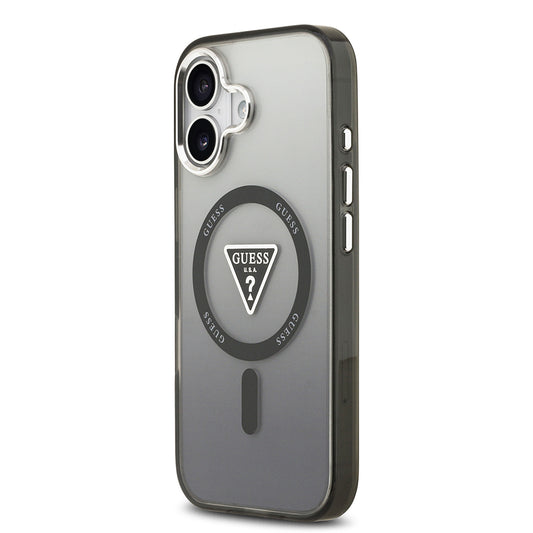 iPhone 17 Kılıf Guess Orjinal Lisanslı M-safe Şarj Özellikli IML Baskılı Üçgen Logolu Metal Kamera Çerçeveli Kapak