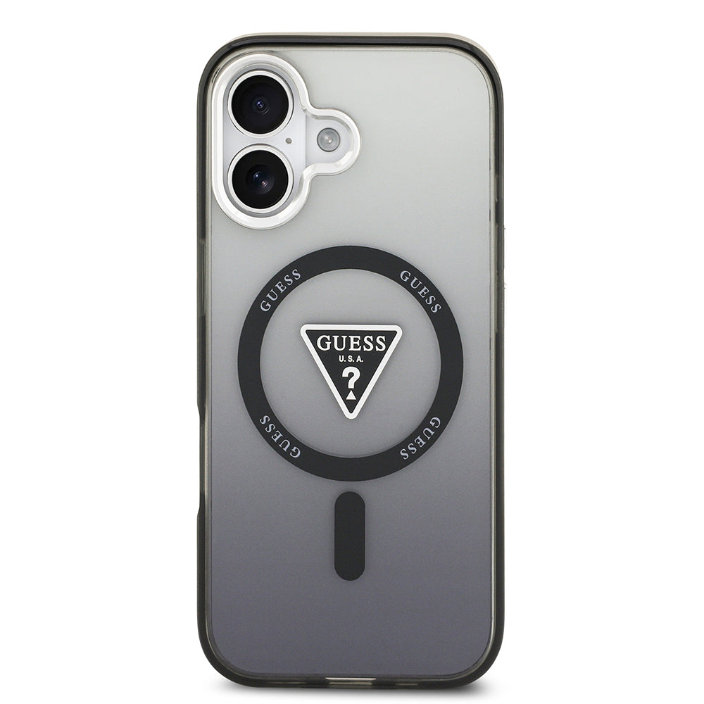 iPhone 17 Kılıf Guess Orjinal Lisanslı M-safe Şarj Özellikli IML Baskılı Üçgen Logolu Metal Kamera Çerçeveli Kapak