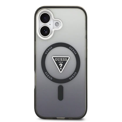 iPhone 17 Kılıf Guess Orjinal Lisanslı M-safe Şarj Özellikli IML Baskılı Üçgen Logolu Metal Kamera Çerçeveli Kapak