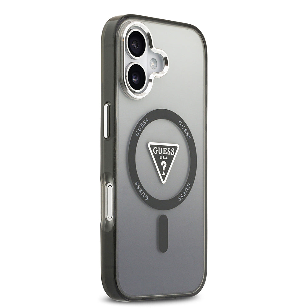 iPhone 17 Kılıf Guess Orjinal Lisanslı M-safe Şarj Özellikli IML Baskılı Üçgen Logolu Metal Kamera Çerçeveli Kapak