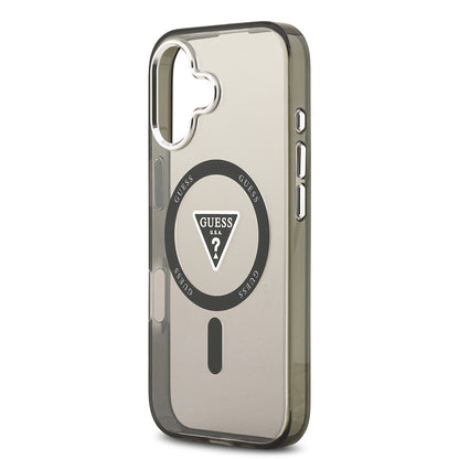 iPhone 17 Kılıf Guess Orjinal Lisanslı M-safe Şarj Özellikli IML Baskılı Üçgen Logolu Metal Kamera Çerçeveli Kapak
