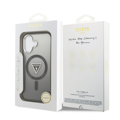 iPhone 17 Kılıf Guess Orjinal Lisanslı M-safe Şarj Özellikli IML Baskılı Üçgen Logolu Metal Kamera Çerçeveli Kapak