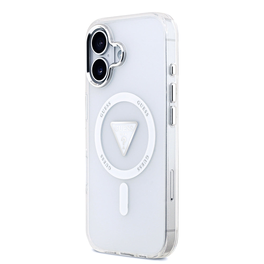 iPhone 17 Kılıf Guess Orjinal Lisanslı M-safe Şarj Özellikli IML Baskılı Üçgen Logolu Metal Kamera Çerçeveli Kapak