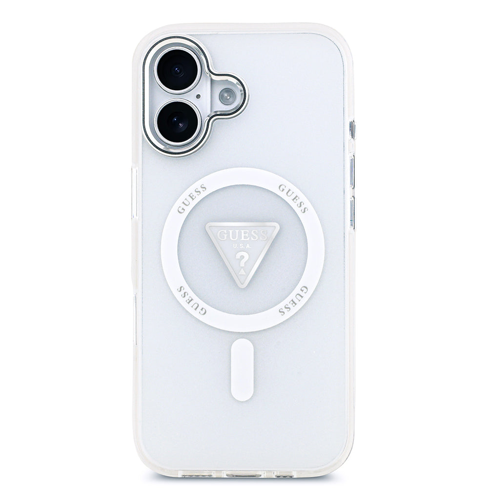 iPhone 17 Kılıf Guess Orjinal Lisanslı M-safe Şarj Özellikli IML Baskılı Üçgen Logolu Metal Kamera Çerçeveli Kapak