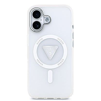 iPhone 17 Kılıf Guess Orjinal Lisanslı M-safe Şarj Özellikli IML Baskılı Üçgen Logolu Metal Kamera Çerçeveli Kapak
