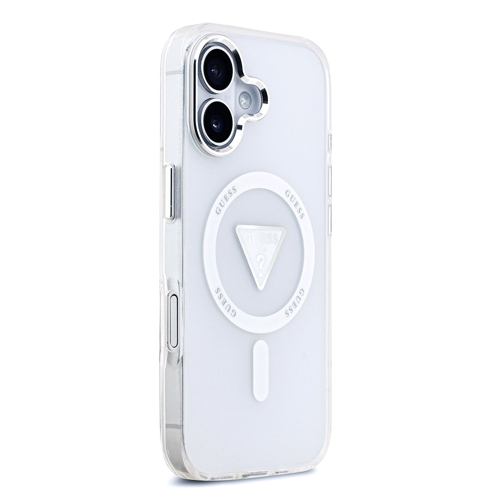 iPhone 17 Kılıf Guess Orjinal Lisanslı M-safe Şarj Özellikli IML Baskılı Üçgen Logolu Metal Kamera Çerçeveli Kapak