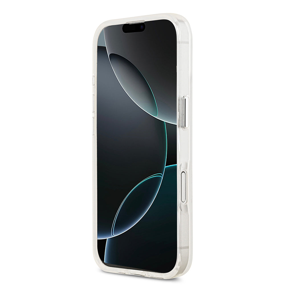 iPhone 17 Kılıf Guess Orjinal Lisanslı M-safe Şarj Özellikli IML Baskılı Üçgen Logolu Metal Kamera Çerçeveli Kapak