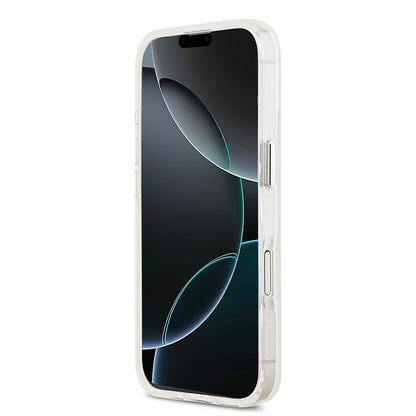iPhone 17 Kılıf Guess Orjinal Lisanslı M-safe Şarj Özellikli IML Baskılı Üçgen Logolu Metal Kamera Çerçeveli Kapak