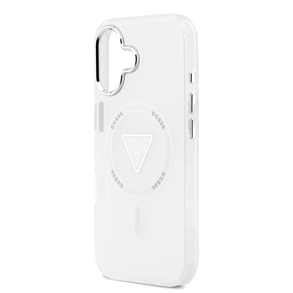 iPhone 17 Kılıf Guess Orjinal Lisanslı M-safe Şarj Özellikli IML Baskılı Üçgen Logolu Metal Kamera Çerçeveli Kapak