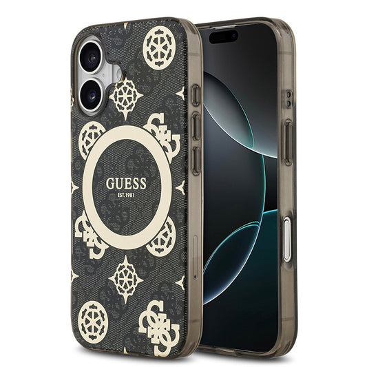 iPhone 17 Kılıf Guess Orjinal Lisanslı M-safe Şarj Özellikli IML Peony ve 4G Desenli Klasik Logolu Kapak