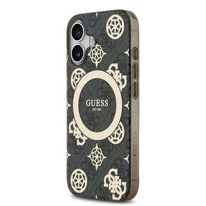 iPhone 17 Kılıf Guess Orjinal Lisanslı M-safe Şarj Özellikli IML Peony ve 4G Desenli Klasik Logolu Kapak