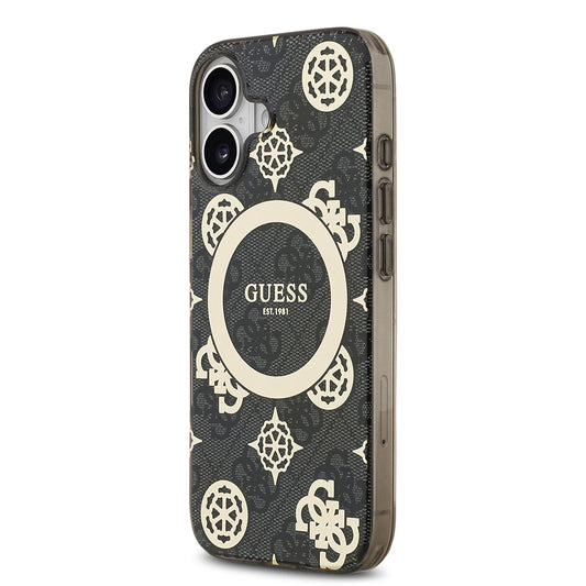 iPhone 17 Kılıf Guess Orjinal Lisanslı M-safe Şarj Özellikli IML Peony ve 4G Desenli Klasik Logolu Kapak
