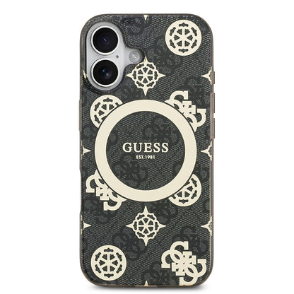 iPhone 17 Kılıf Guess Orjinal Lisanslı M-safe Şarj Özellikli IML Peony ve 4G Desenli Klasik Logolu Kapak