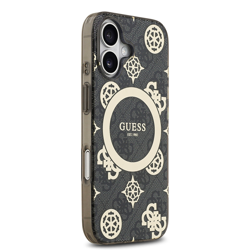 iPhone 17 Kılıf Guess Orjinal Lisanslı M-safe Şarj Özellikli IML Peony ve 4G Desenli Klasik Logolu Kapak