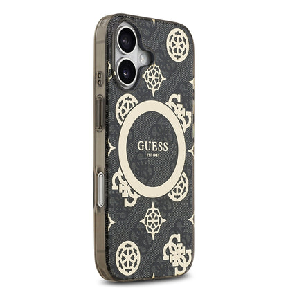 iPhone 17 Kılıf Guess Orjinal Lisanslı M-safe Şarj Özellikli IML Peony ve 4G Desenli Klasik Logolu Kapak