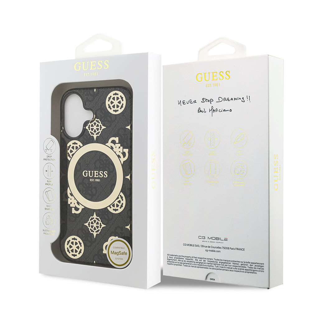 iPhone 17 Kılıf Guess Orjinal Lisanslı M-safe Şarj Özellikli IML Peony ve 4G Desenli Klasik Logolu Kapak